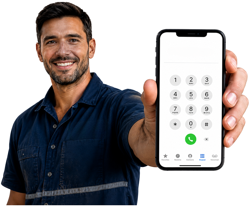Abbotsbury Blocked Drains plumber holding a phone — call 1300 261 965