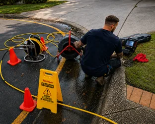 Plumber inspecting a blocked drain in Abbotsbury