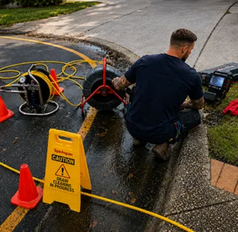 Burst drain pipe being repaired in Abbotsbury